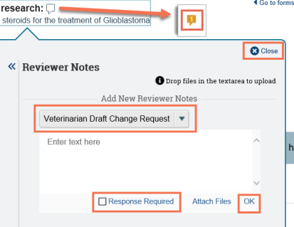 Screenshot of the note icon expanded to reveal notes from the reviewer.