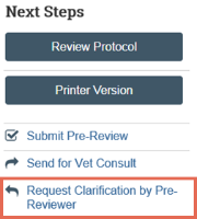 Screenshot of the request clarification link in the Next Steps menu.