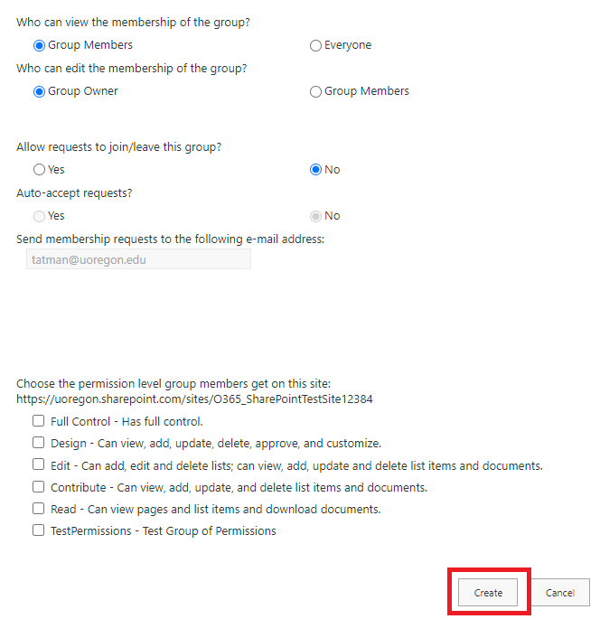Group options screen