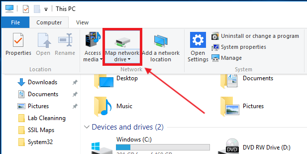 Windows 10 This PC Map Network Drive