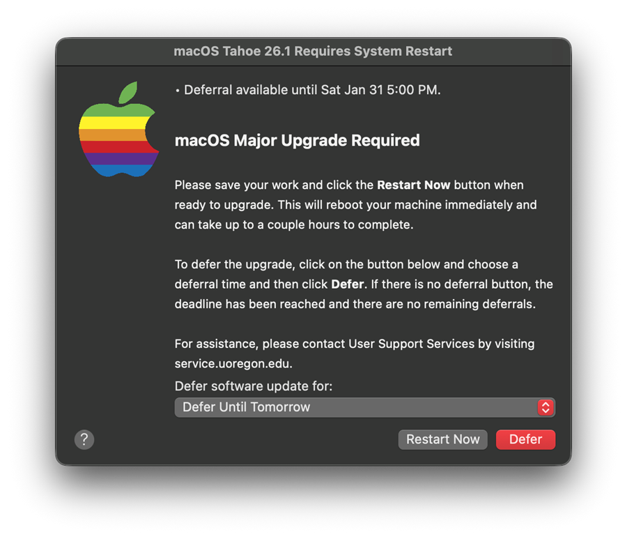 macintosh major upgrade message