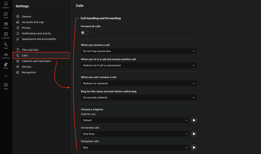Call handling and forwarding settings