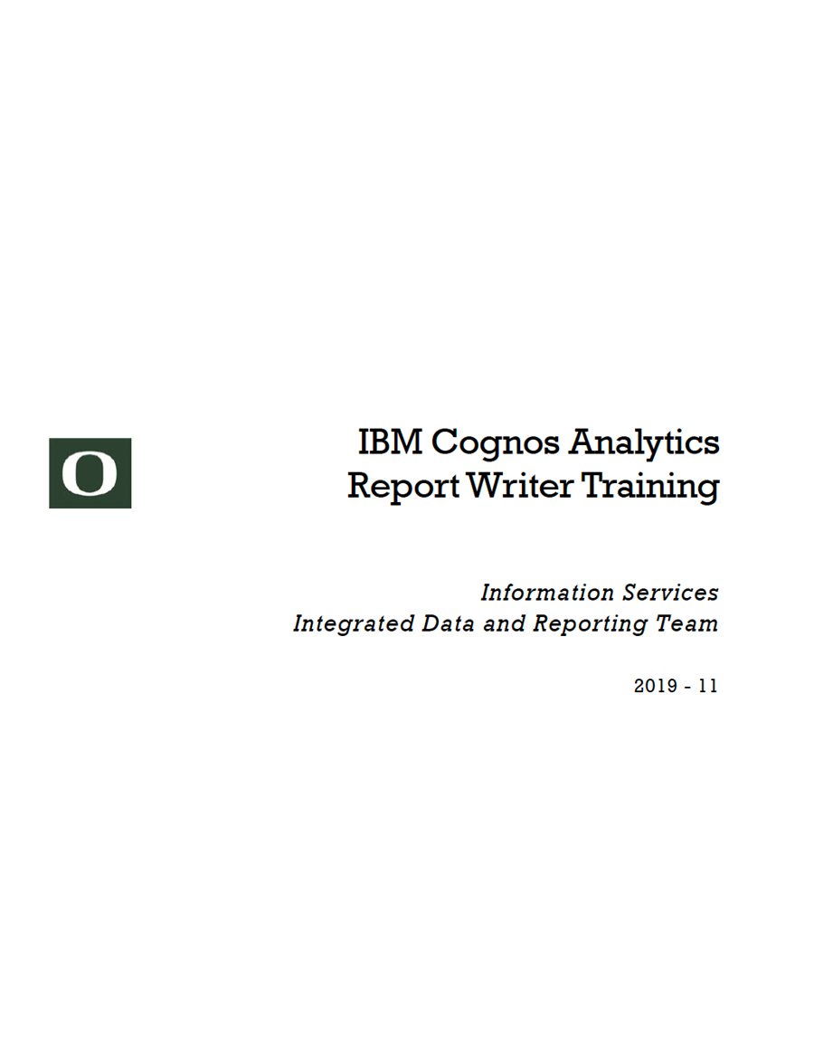 IDR Cognos Report Writer Training PDF cover page