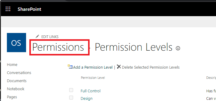 Permissions home link