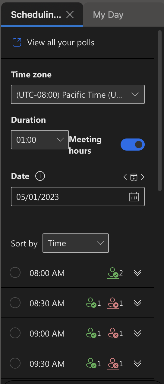 Scheduling Poll panel, details listed below in order they appear.