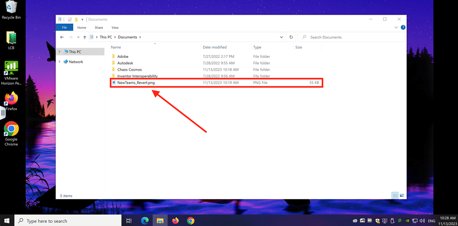 View your file(s) from the Documents folder.