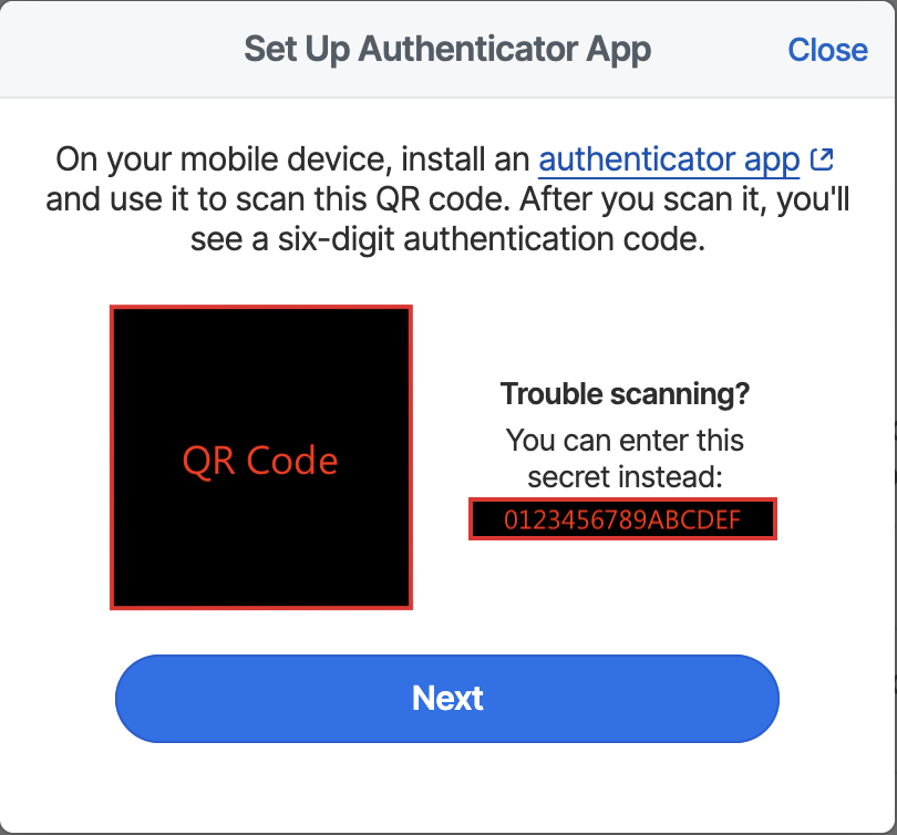 Set Up Authenticator App example