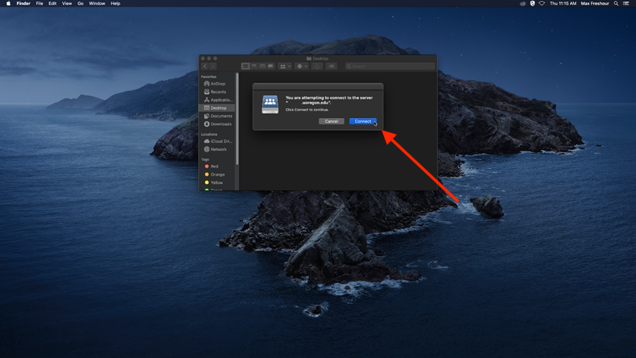 Confirming the connection to the file share