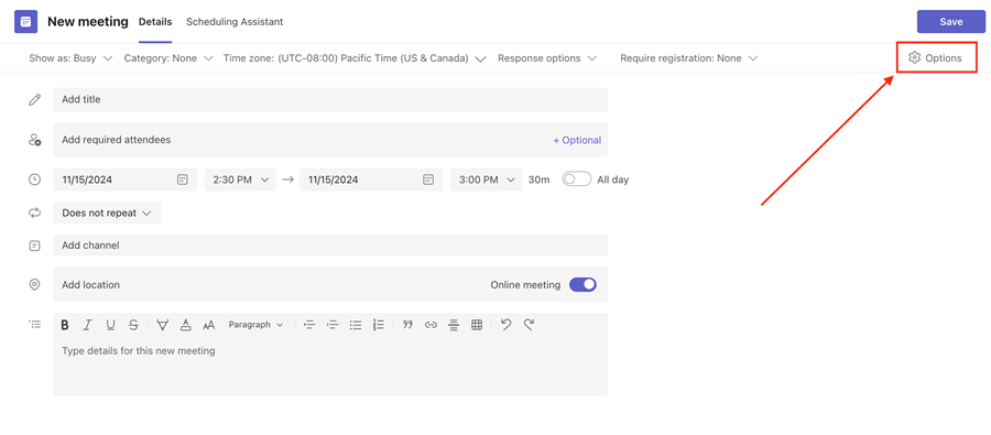Meeting options menu button