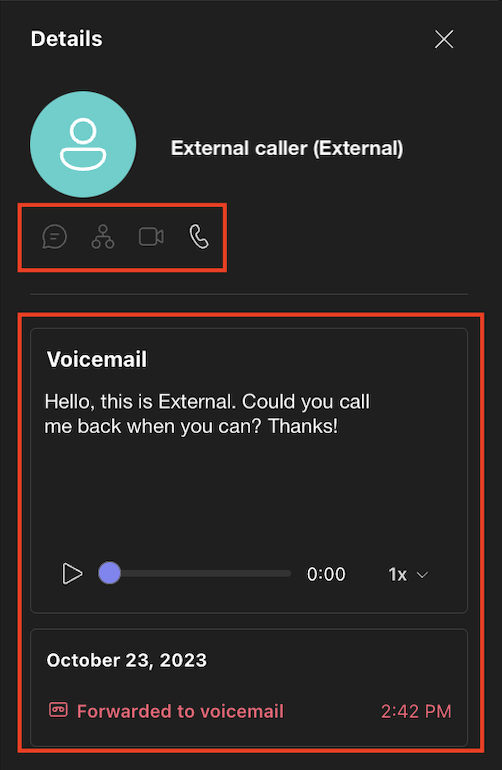 Voicemail details panel