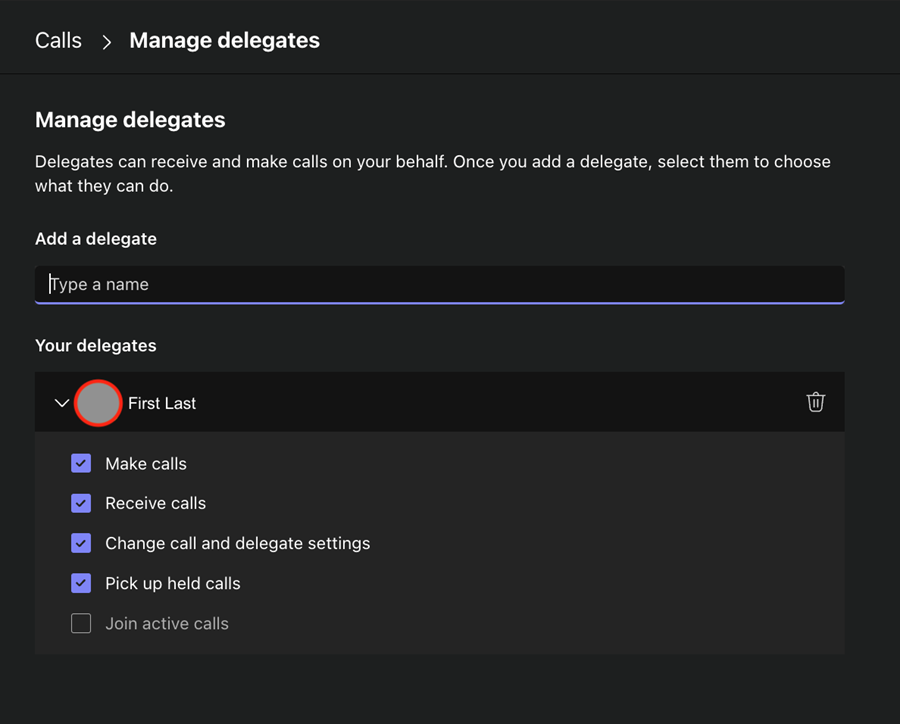 Delegate settings