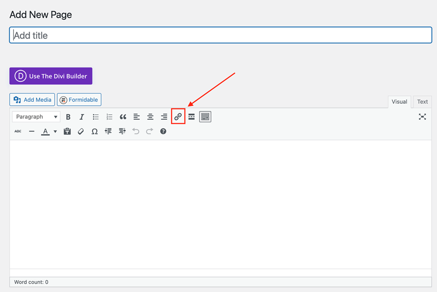 Location of the Insert/edit link button in the editor toolbar.