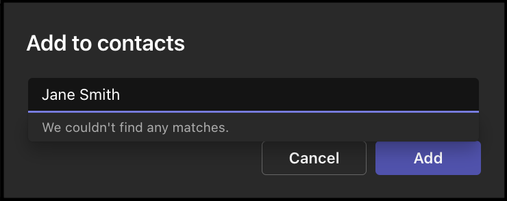 Add to contacts with search field active.
