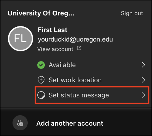 Account settings in Teams