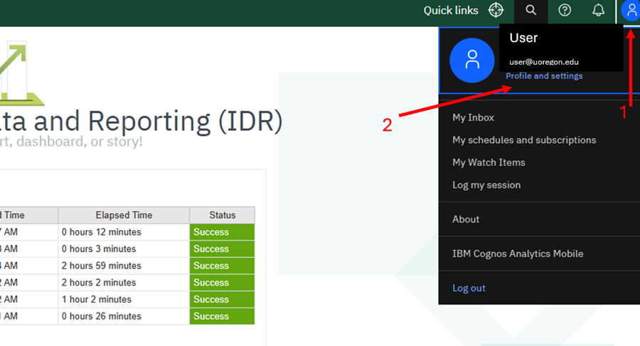 Selecting the Personal Menu and Profile and settings