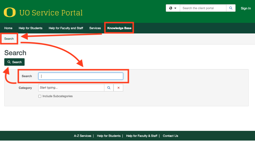 Knowledge Base > Search > Search field > Search button