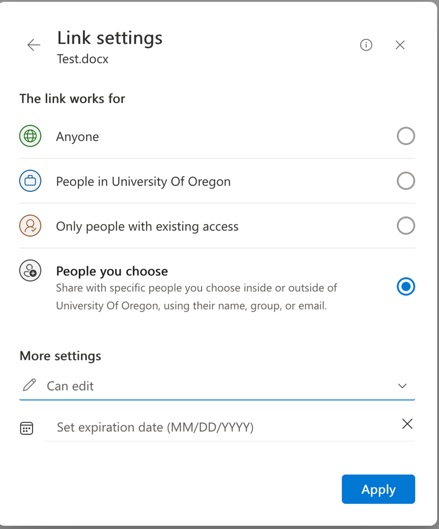 Link settings dialog box