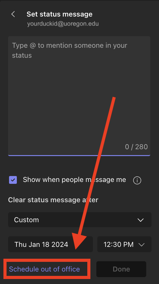 Set status message options