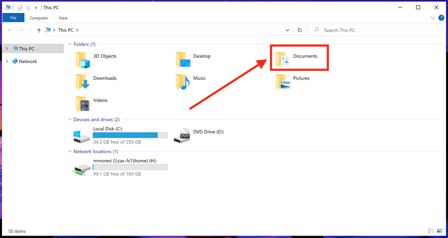 This PC > Documents folder