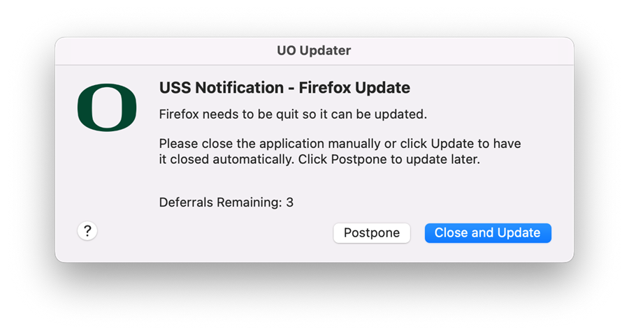 Software Update dialog box example