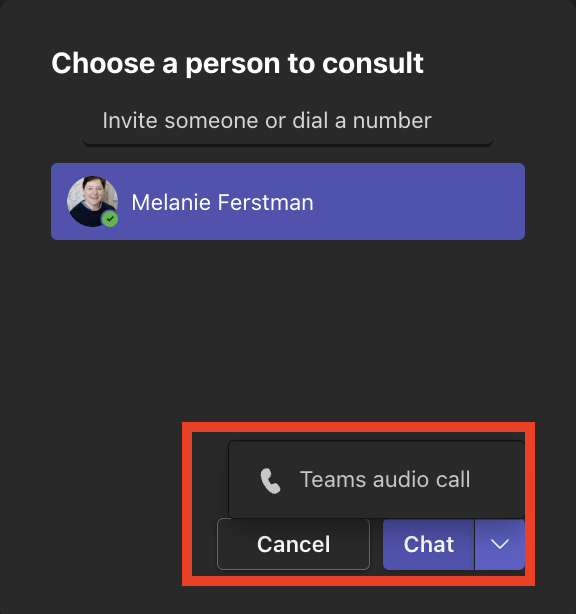 Chat or Call menu