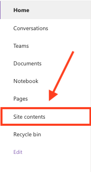 Site Contents link