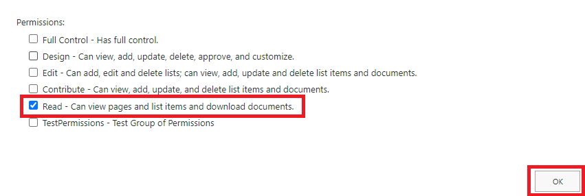 Read checkbox and OK button highlighted 