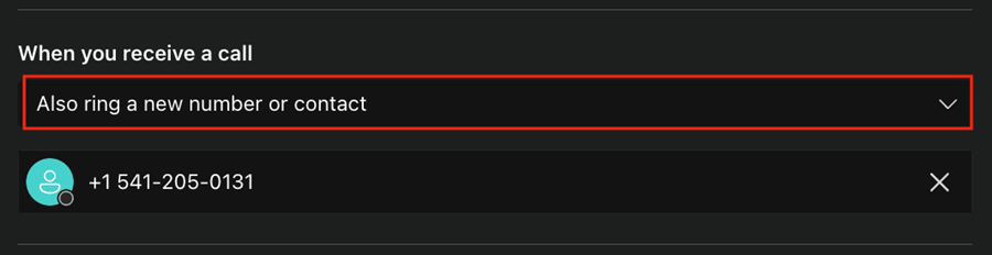 Also ring a new number or contact option