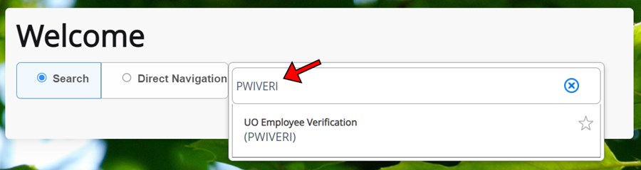 Banner search screen with PWIVERI entered into search