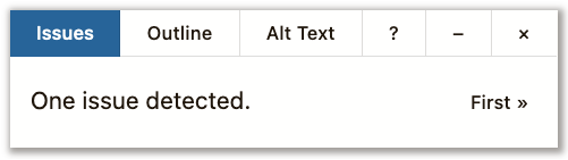 Screenshot showing Editoria11y tooltip that says “one issue detected”