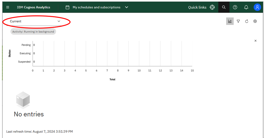 Cognos switching between current and past report run activities