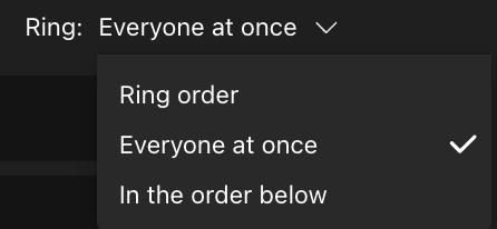 Ring order drop-down menu with In the order below chosen.