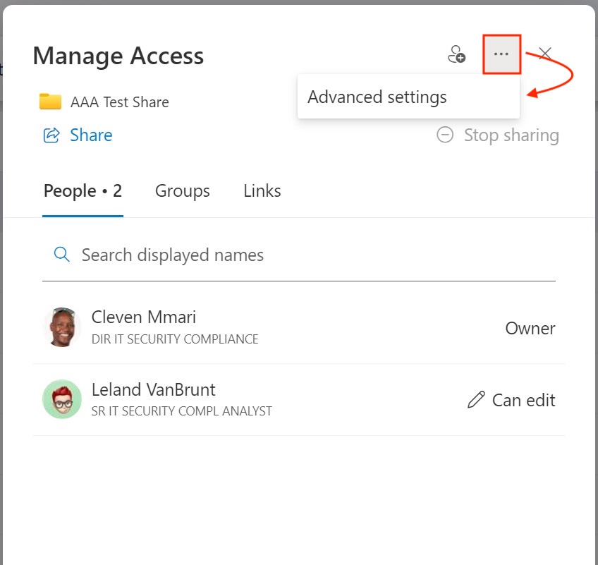 OneDrive Manage Access dialog box.