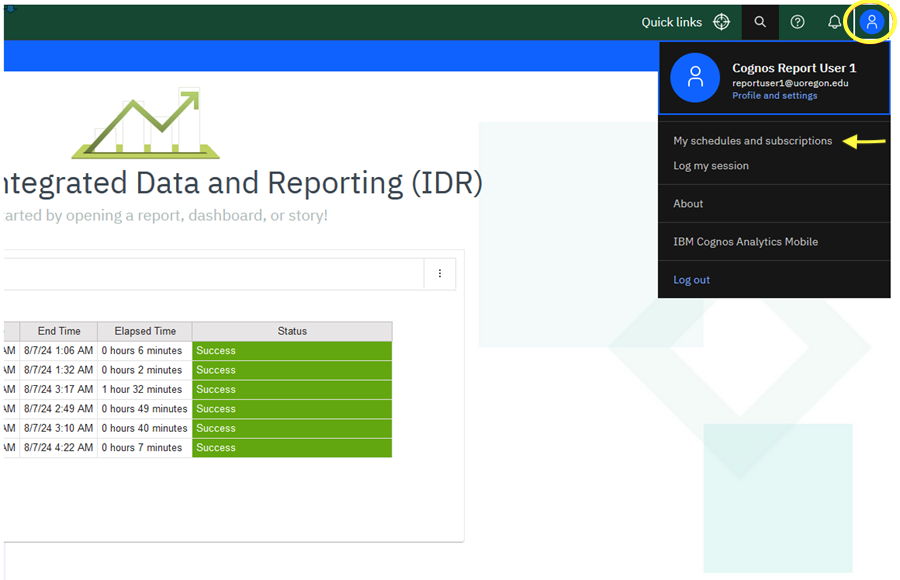 Cognos personal menu access