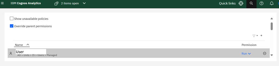 Select the user and the permissions level