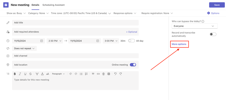 More meeting options link