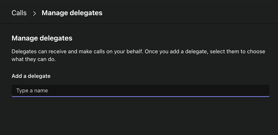 Delegate settings screen with search field shown