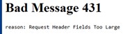 Text stating "Bad Message 431; reason: Request Header fields Too Large"