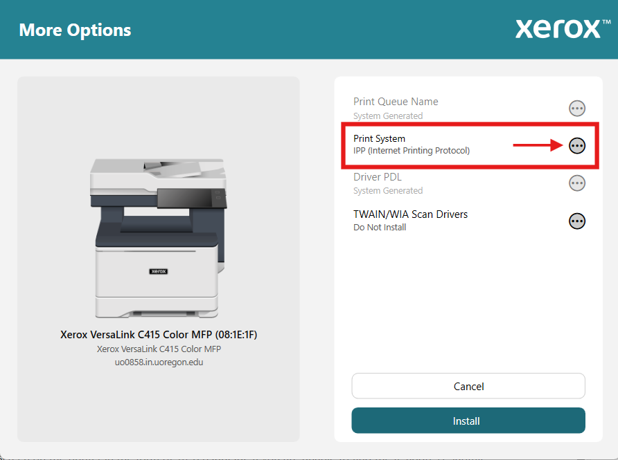 The Print System settings are highlighted