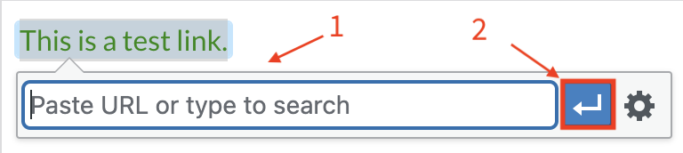Small link box with the Paste URL field labeled 1 and the Apply button labeled 2.