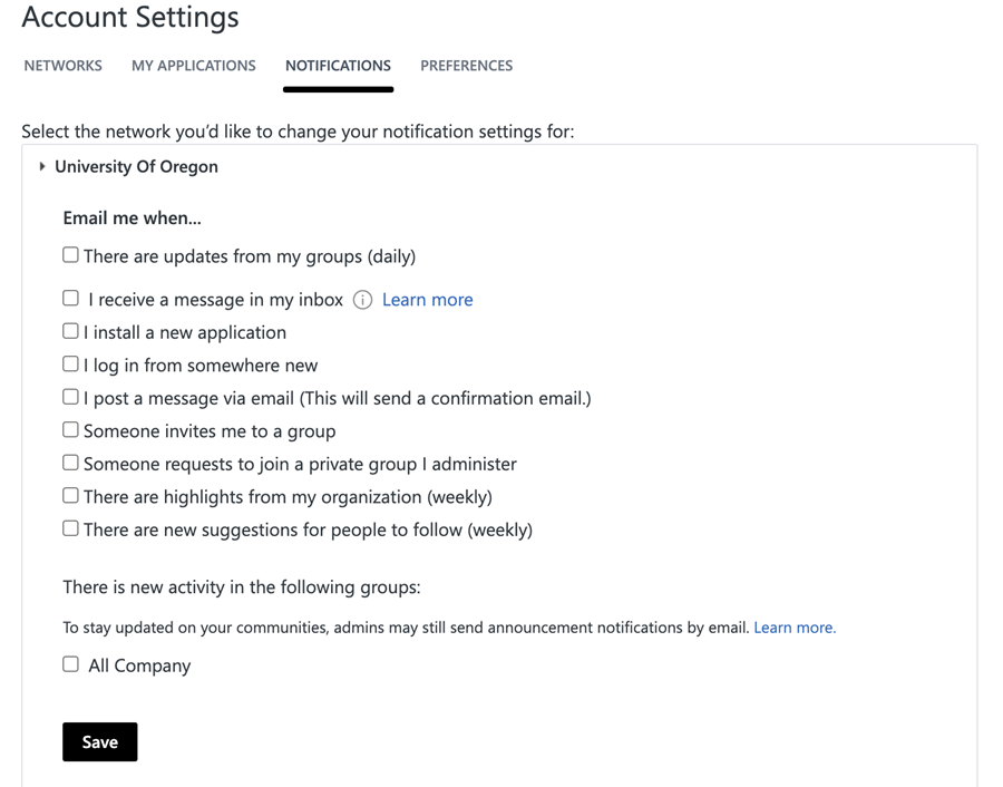 Viva Engage notifications screen