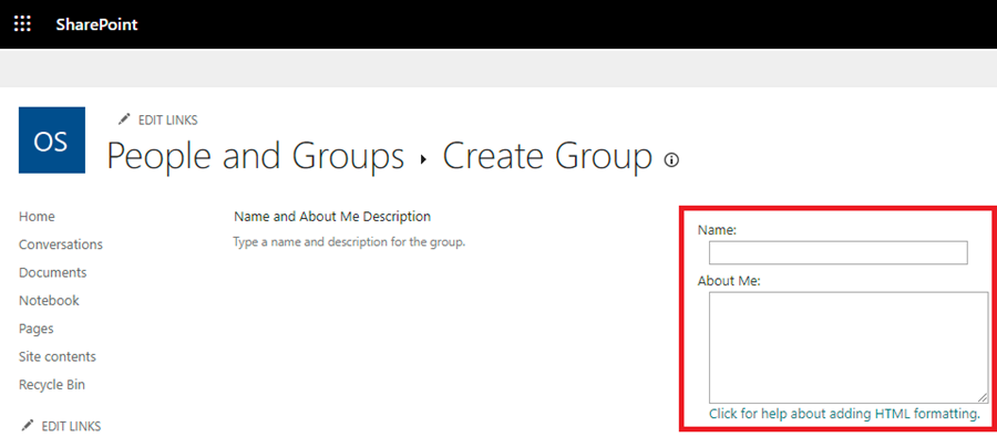 Group name and description