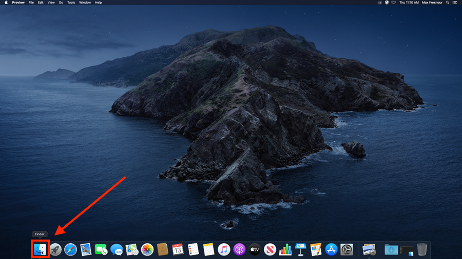 Clicking Finder in the bottom left of the screen