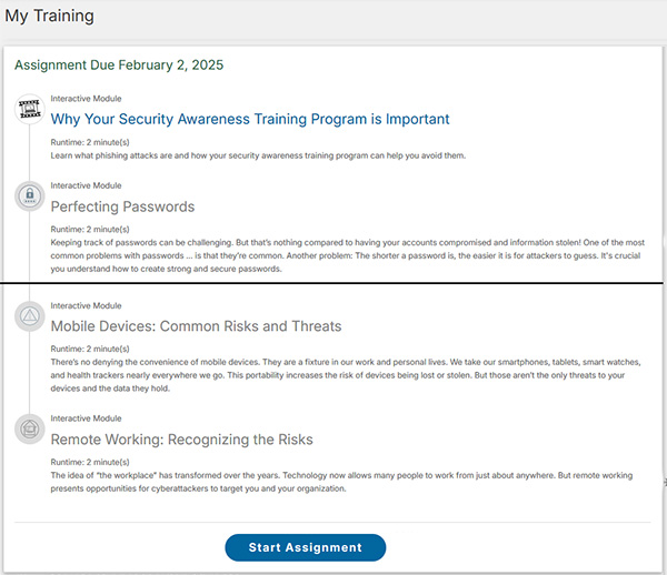 An image showing the My Training section in the ZenGuide Platform