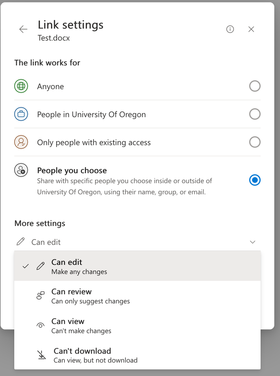 Sharing settings