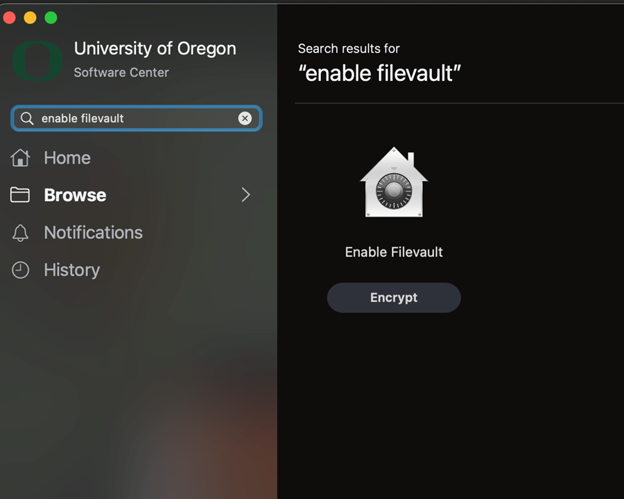 Image of Software Center, displaying the search results for Enable Filevault