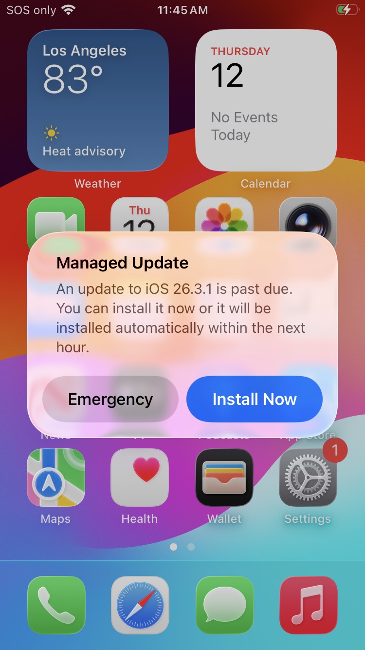 iPhone managed update notification example