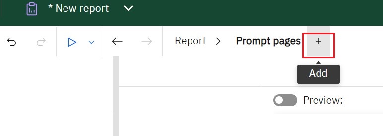 The third step in adding a prompt page with the plus sign highlighted to add the page to the report.