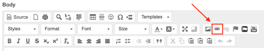 Link button in the TDX article editor