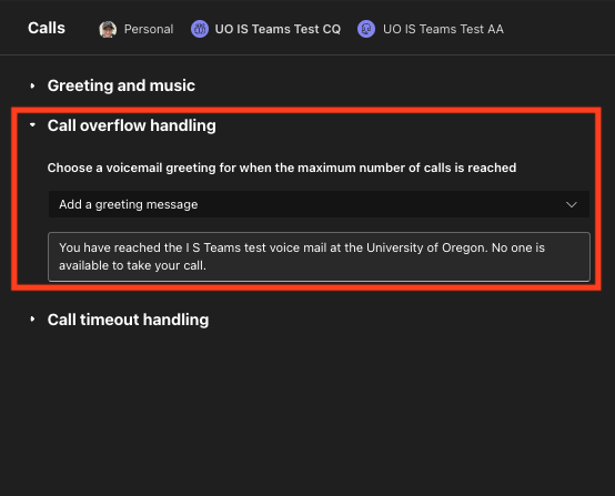 A text box has appeared under the selection that is titled "greeting message" and states to type your greeting message here.